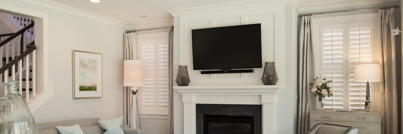 Interior shutters in a living room