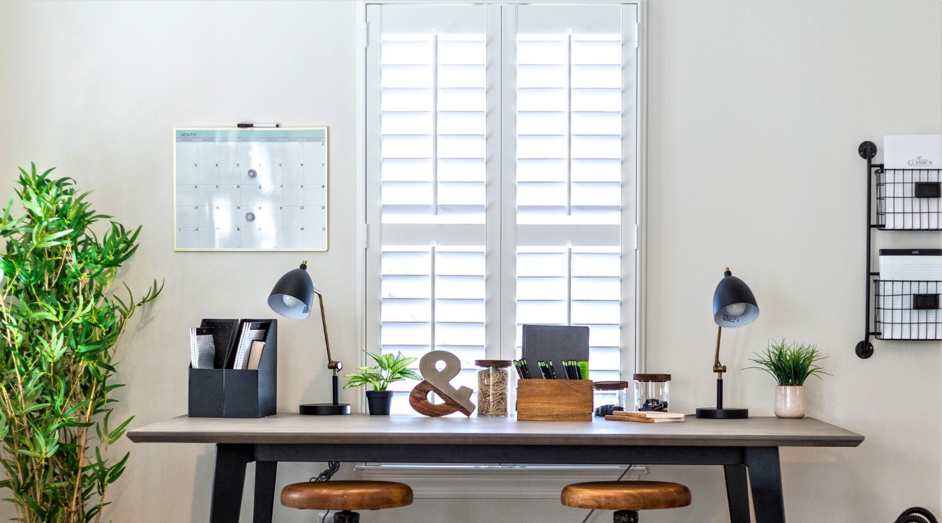 Interior shutters in home office