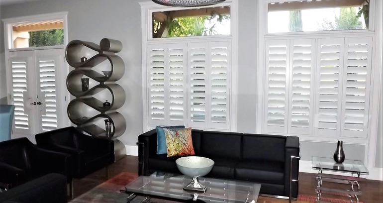 Honolulu DIY shutters in living room.